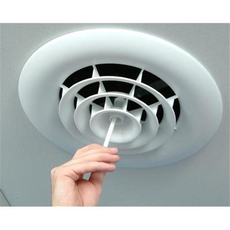 In the past, the previous owner had a tool that he would use to open or close or alter the airflow by poking it into the little hole that is in the in the center and turning it. . Ceiling diffuser damper key